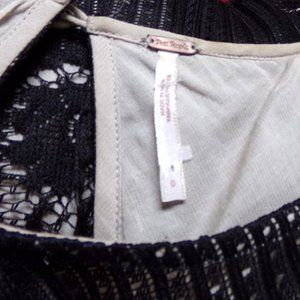 Free People Black Lace over nude dress with Key hole Back